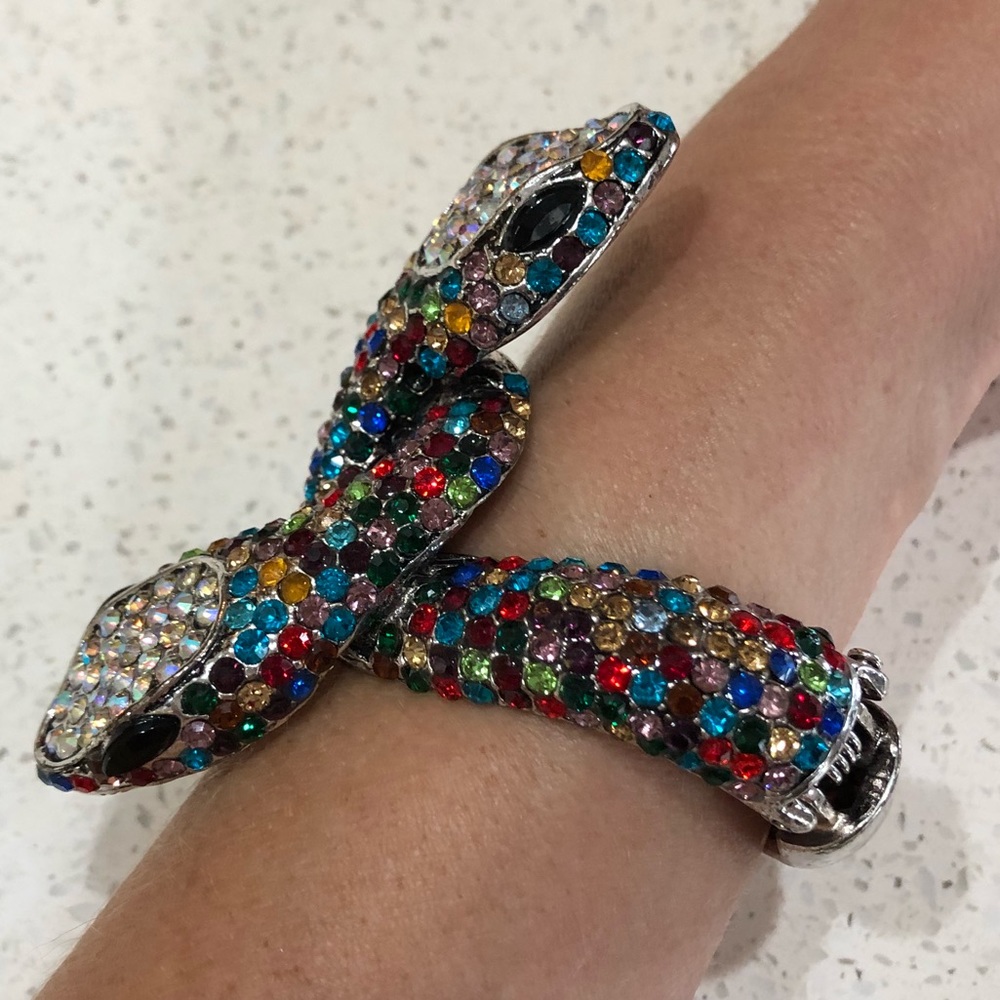 Two headed jeweled snake head cuff